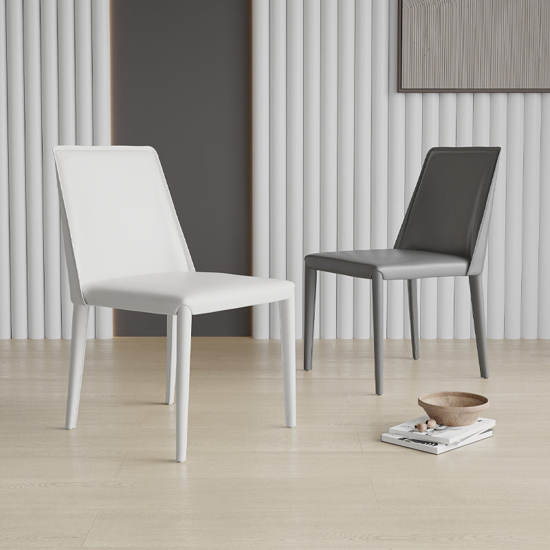 Sillas de comedor sin brazo de la espalda baja silla lateral moderna de cuero falso