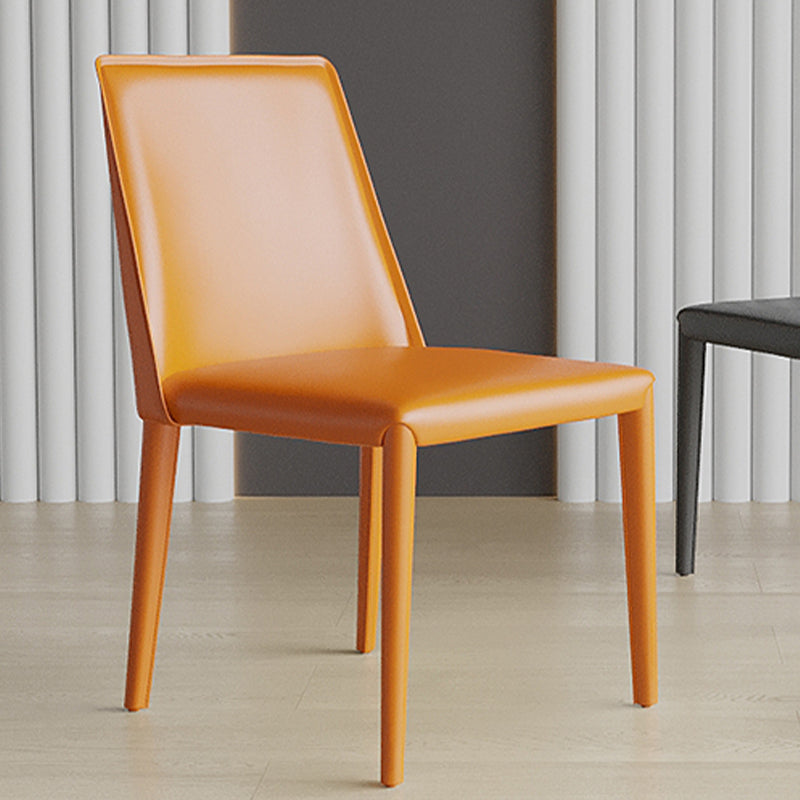 Sillas de comedor sin brazo de la espalda baja silla lateral moderna de cuero falso