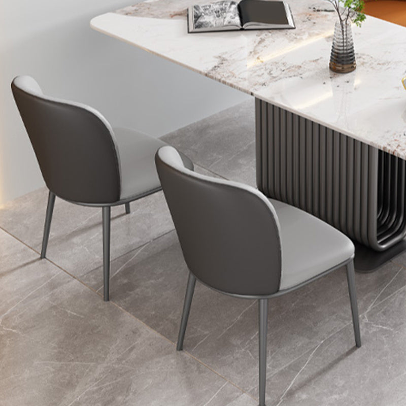 Modern Indoor Side Chair with Grey Metal Legs Faux Leather Dining Chair for Home
