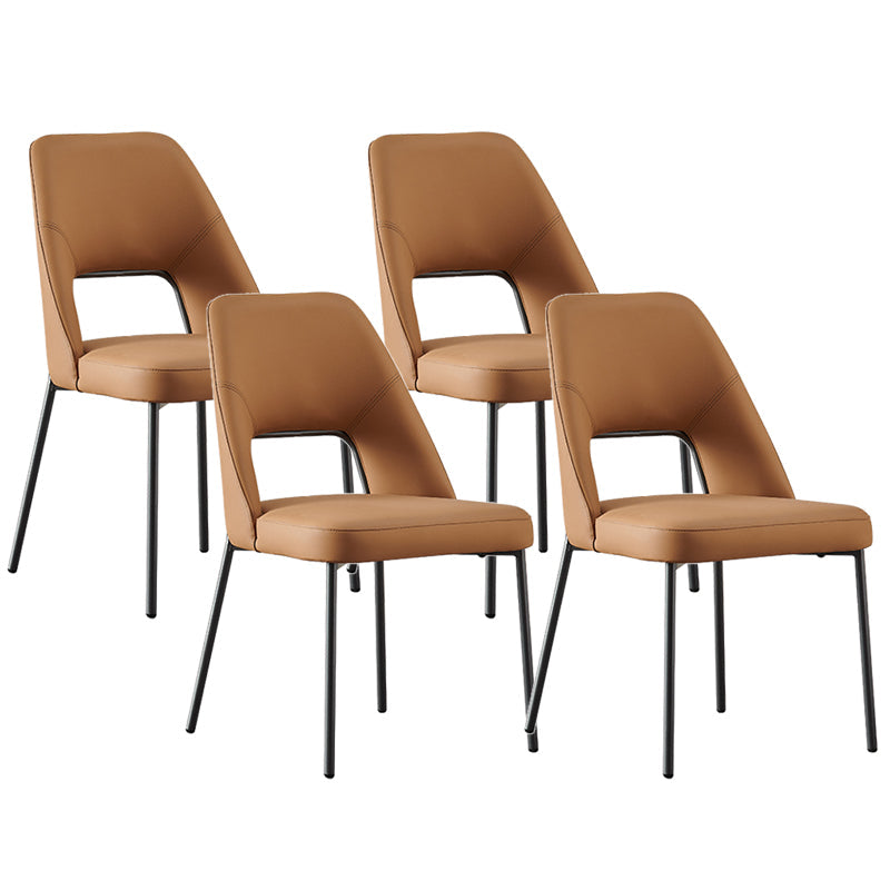 Silla lateral abierta para el hogar de cuero sintético silla de comedor moderna con piernas negras