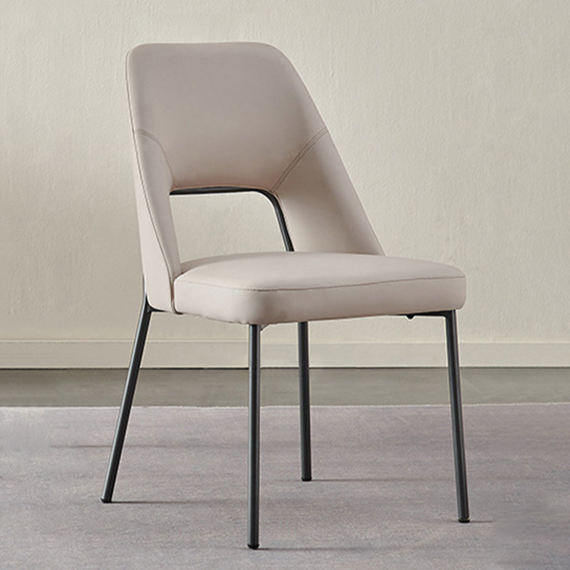 Silla lateral abierta para el hogar de cuero sintético silla de comedor moderna con piernas negras