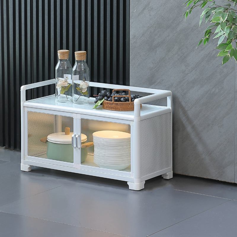 White Metal Sideboard with Glass Doors Modern Indoor Dining Server with Cabinets 25.6"L x 13"W x 17.7"H Clearhalo 'buffet_sideboard' 'Buffets & Sideboards' 'furn' 'furn_buffet_sideboard' 'Furniture' 'Kitchen & Dining Furniture' 6034937
