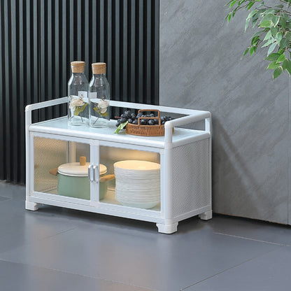 White Metal Sideboard with Glass Doors Modern Indoor Dining Server with Cabinets 25.6"L x 13"W x 17.7"H Clearhalo 'buffet_sideboard' 'Buffets & Sideboards' 'furn' 'furn_buffet_sideboard' 'Furniture' 'Kitchen & Dining Furniture' 6034937