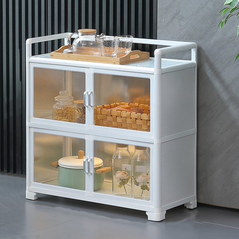 White Metal Sideboard with Glass Doors Modern Indoor Dining Server with Cabinets 30.7"L x 13"W x 29.5"H Clearhalo 'buffet_sideboard' 'Buffets & Sideboards' 'furn' 'furn_buffet_sideboard' 'Furniture' 'Kitchen & Dining Furniture' 6034938