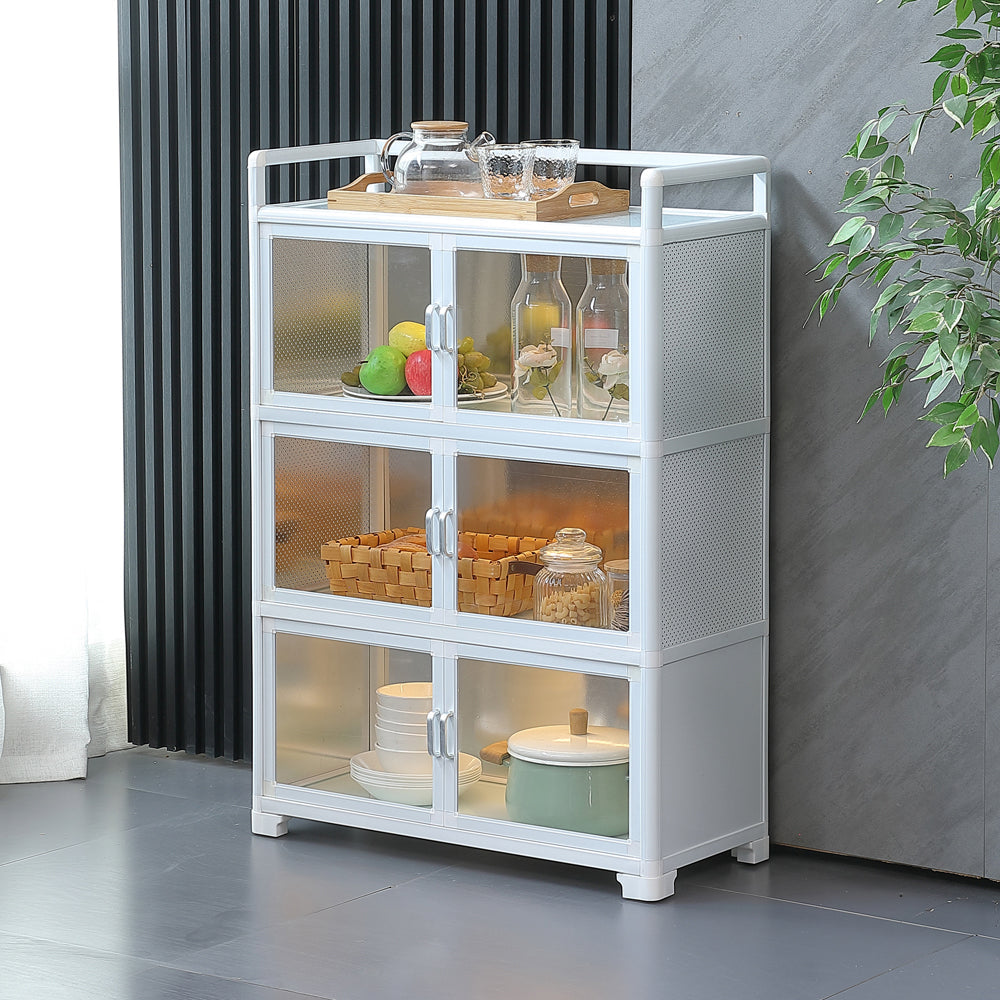 White Metal Sideboard with Glass Doors Modern Indoor Dining Server with Cabinets 30.7"L x 13"W x 41.7"H Clearhalo 'buffet_sideboard' 'Buffets & Sideboards' 'furn' 'furn_buffet_sideboard' 'Furniture' 'Kitchen & Dining Furniture' 6034940