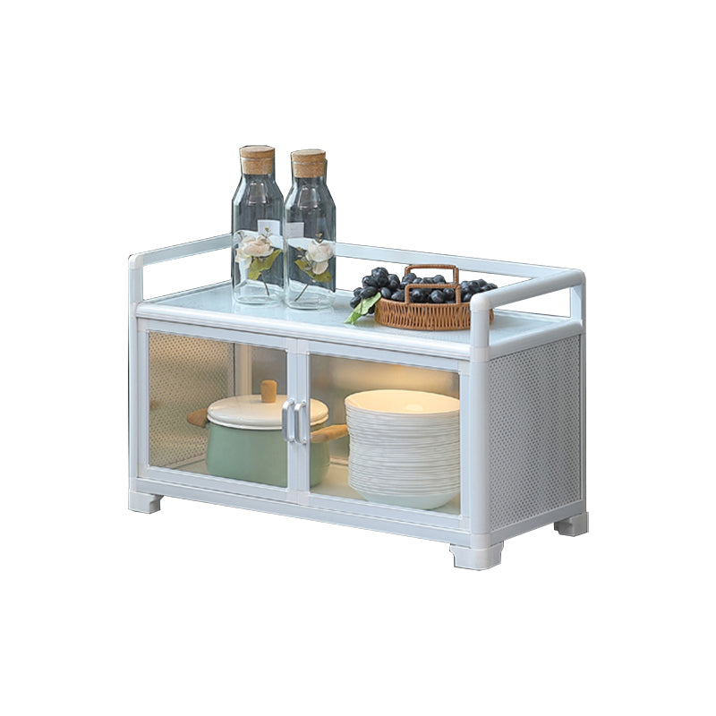White Metal Sideboard with Glass Doors Modern Indoor Dining Server with Cabinets Clearhalo 'buffet_sideboard' 'Buffets & Sideboards' 'furn' 'furn_buffet_sideboard' 'Furniture' 'Kitchen & Dining Furniture' 6034944