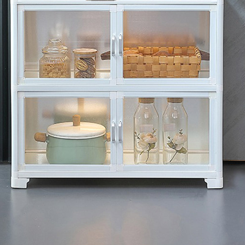 White Metal Sideboard with Glass Doors Modern Indoor Dining Server with Cabinets Clearhalo 'buffet_sideboard' 'Buffets & Sideboards' 'furn' 'furn_buffet_sideboard' 'Furniture' 'Kitchen & Dining Furniture' 6034949