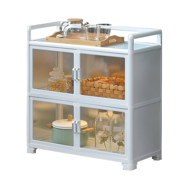 White Metal Sideboard with Glass Doors Modern Indoor Dining Server with Cabinets Clearhalo 'buffet_sideboard' 'Buffets & Sideboards' 'furn' 'furn_buffet_sideboard' 'Furniture' 'Kitchen & Dining Furniture' 6034950