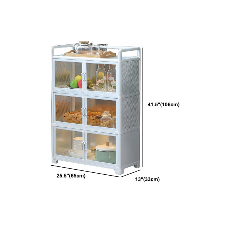 White Metal Sideboard with Glass Doors Modern Indoor Dining Server with Cabinets Clearhalo 'buffet_sideboard' 'Buffets & Sideboards' 'furn' 'furn_buffet_sideboard' 'Furniture' 'Kitchen & Dining Furniture' 6034958