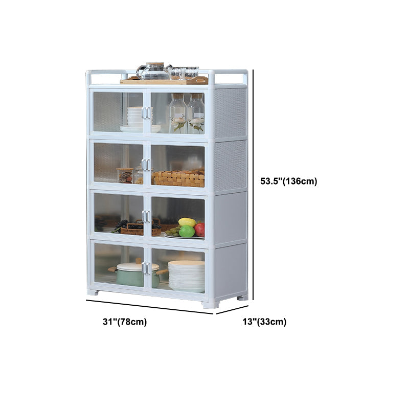 White Metal Sideboard with Glass Doors Modern Indoor Dining Server with Cabinets Clearhalo 'buffet_sideboard' 'Buffets & Sideboards' 'furn' 'furn_buffet_sideboard' 'Furniture' 'Kitchen & Dining Furniture' 6034963