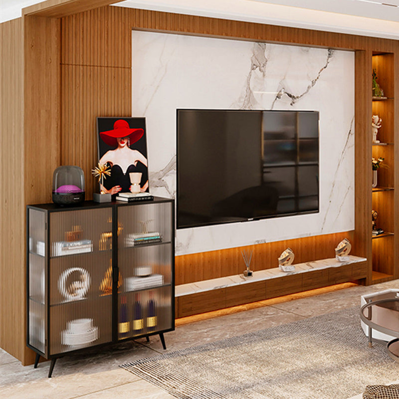 Server da pranzo contemporaneo per soggiorno Sideboard di finitura lucidata con gambe metalliche