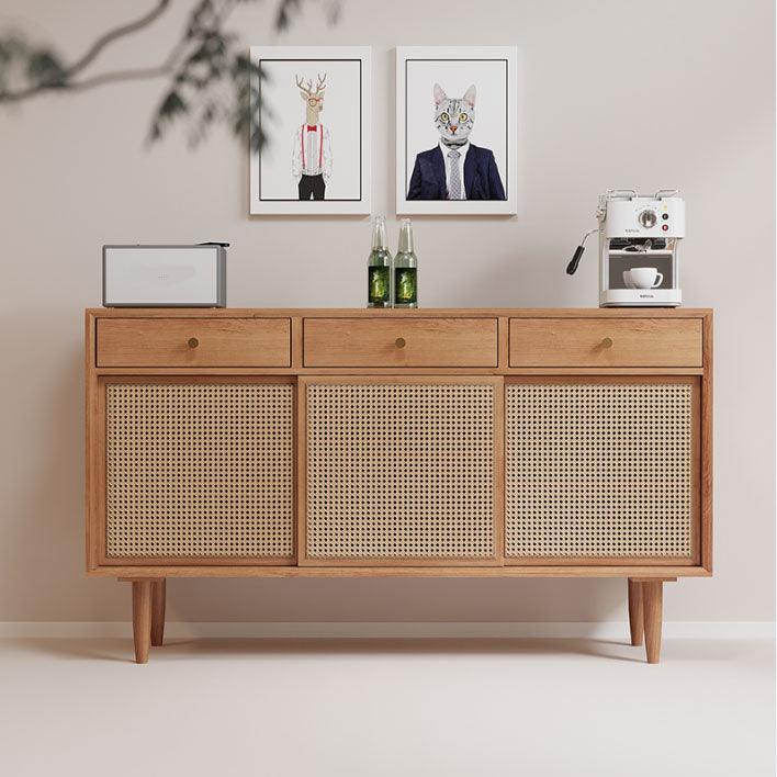 Sideboard di legno di pino contemporaneo con armadi e cassetti a buffet da pranzo marrone per casa