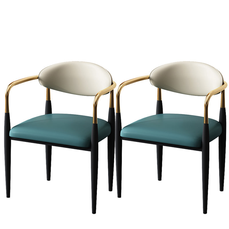 Metal Industrial Side Chair Metallic Finish Open Back Dining Arm Chair Green 2 Piece Set Clearhalo 'Dining Chairs' 'Dining Tables & Seating' 'dining_chair' 'furn' 'furn_dining_chair' 'Furniture' 'Kitchen & Dining Furniture' 6035370