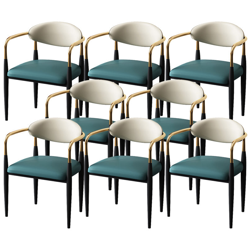 Metal Industrial Side Chair Metallic Finish Open Back Dining Arm Chair Green 8 Piece Set Clearhalo 'Dining Chairs' 'Dining Tables & Seating' 'dining_chair' 'furn' 'furn_dining_chair' 'Furniture' 'Kitchen & Dining Furniture' 6035373