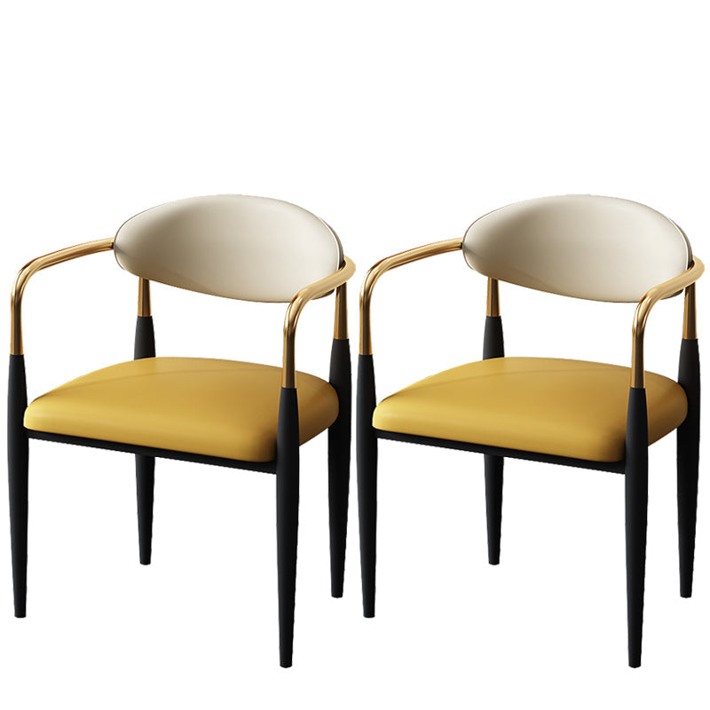 Metal Industrial Side Chair Metallic Finish Open Back Dining Arm Chair Yellow 2 Piece Set Clearhalo 'Dining Chairs' 'Dining Tables & Seating' 'dining_chair' 'furn' 'furn_dining_chair' 'Furniture' 'Kitchen & Dining Furniture' 6035375