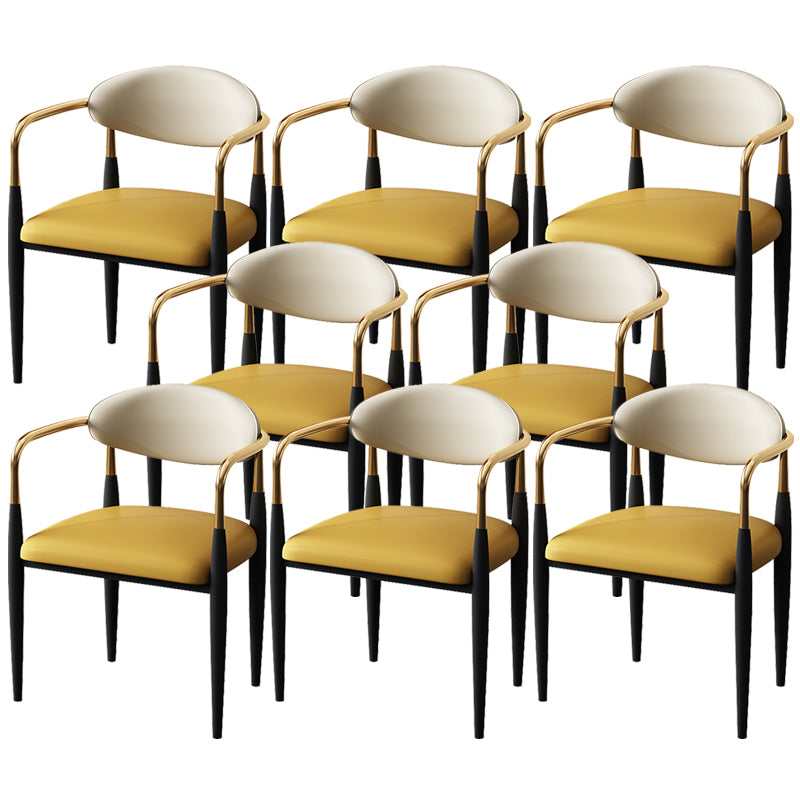 Metal Industrial Side Chair Metallic Finish Open Back Dining Arm Chair Yellow 8 Piece Set Clearhalo 'Dining Chairs' 'Dining Tables & Seating' 'dining_chair' 'furn' 'furn_dining_chair' 'Furniture' 'Kitchen & Dining Furniture' 6035378