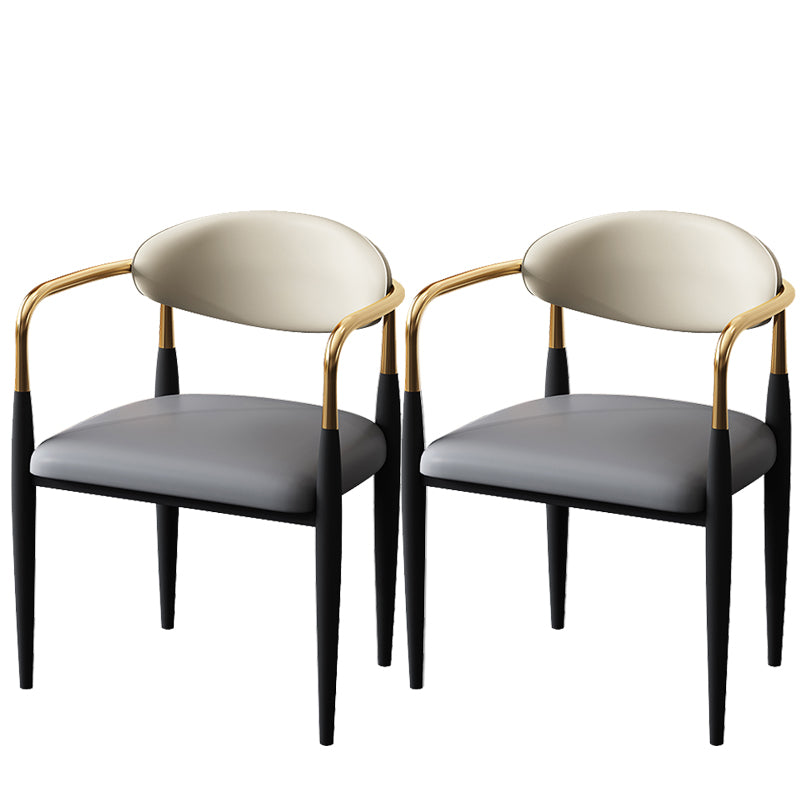 Metal Industrial Side Chair Metallic Finish Open Back Dining Arm Chair Grey 2 Piece Set Clearhalo 'Dining Chairs' 'Dining Tables & Seating' 'dining_chair' 'furn' 'furn_dining_chair' 'Furniture' 'Kitchen & Dining Furniture' 6035380