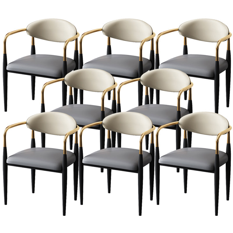 Metal Industrial Side Chair Metallic Finish Open Back Dining Arm Chair Grey 8 Piece Set Clearhalo 'Dining Chairs' 'Dining Tables & Seating' 'dining_chair' 'furn' 'furn_dining_chair' 'Furniture' 'Kitchen & Dining Furniture' 6035383