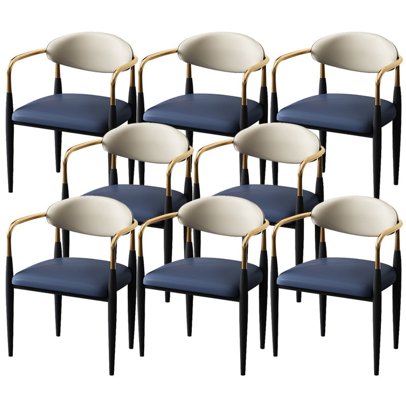 Metal Industrial Side Chair Metallic Finish Open Back Dining Arm Chair Blue 8 Piece Set Clearhalo 'Dining Chairs' 'Dining Tables & Seating' 'dining_chair' 'furn' 'furn_dining_chair' 'Furniture' 'Kitchen & Dining Furniture' 6035388