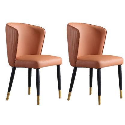 オレンジと灰色のダイニングチェアグラムフェイクレザーアームレスサイドチェア