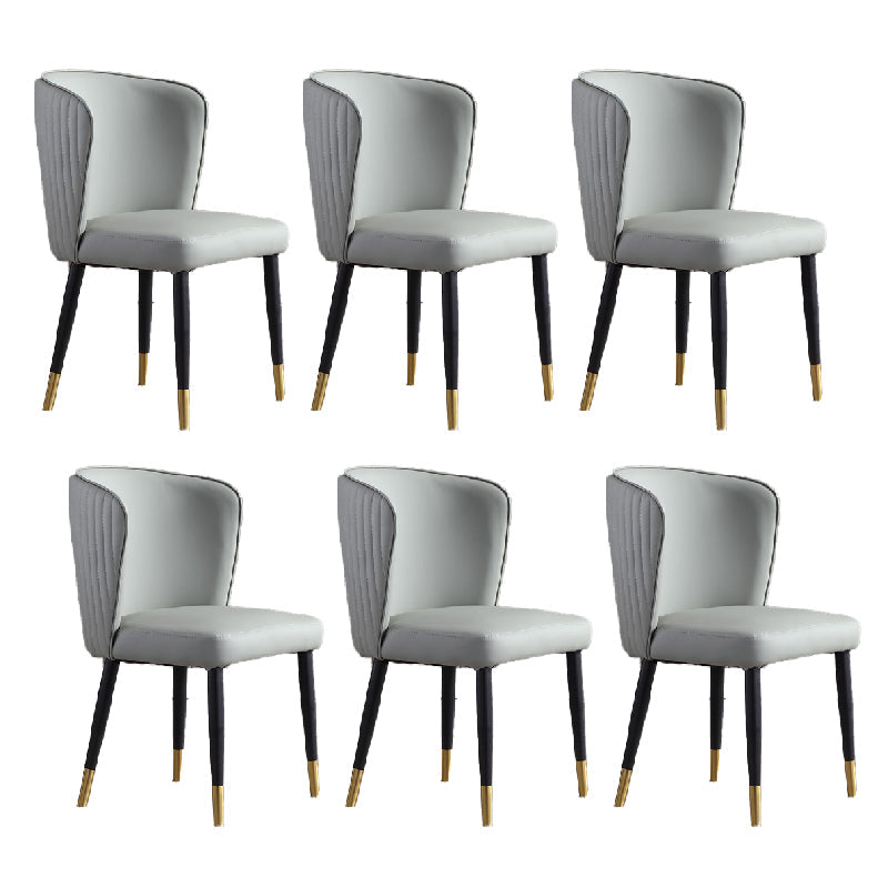 オレンジと灰色のダイニングチェアグラムフェイクレザーアームレスサイドチェア