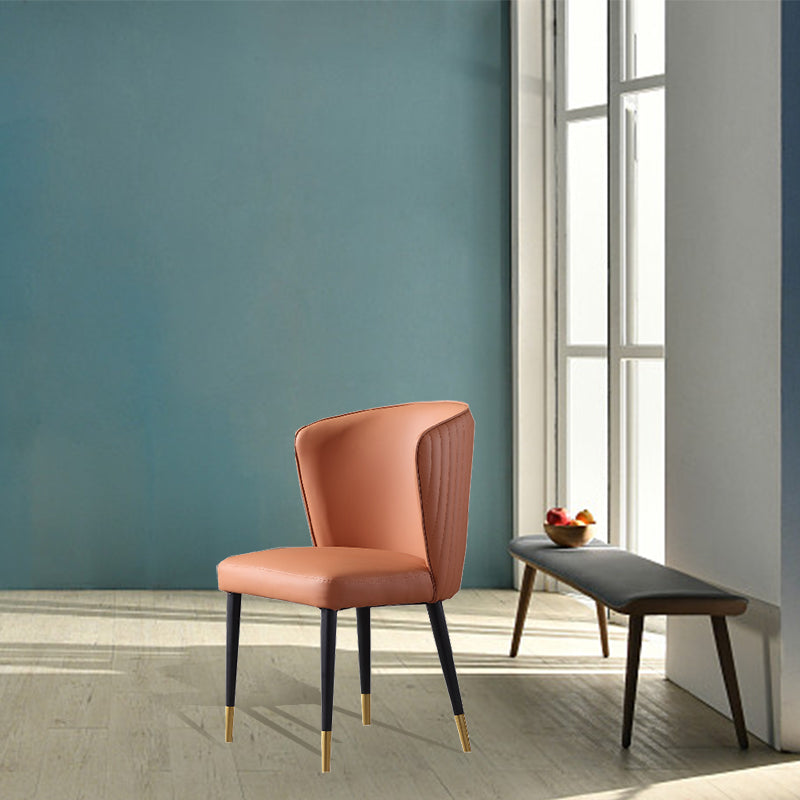 オレンジと灰色のダイニングチェアグラムフェイクレザーアームレスサイドチェア