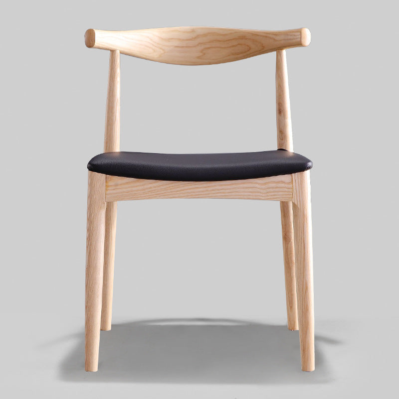 モダンなダイニングサイドチェアソリッドウッドとレザー湾曲したオープンバックアームレスチェア