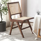 Contemporary Dining Side Chair Solid Wood and Rattan Open Back Armless Chair