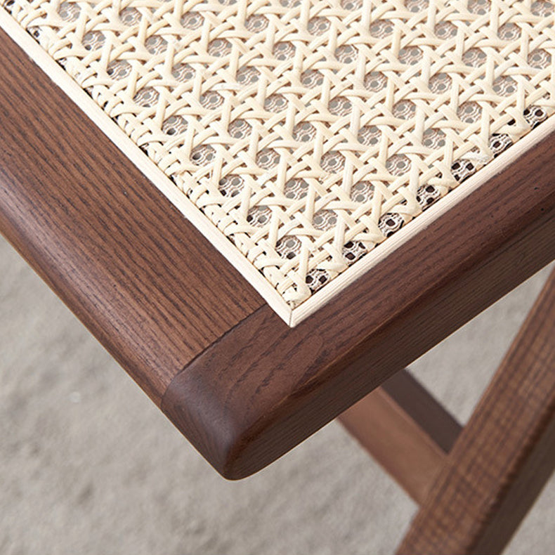 Contemporary Dining Side Chair Solid Wood and Rattan Open Back Armless Chair