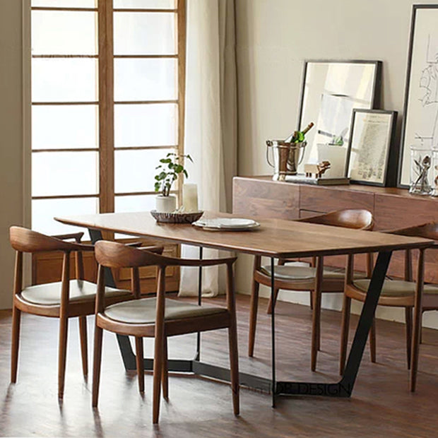 Eigentijdse rubberwood open stoel stoel natuurlijk lederen eetkamerstoel