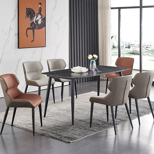 Leather Dining Side Chair Minimalist Style Wingback Parsons Arm Chairs