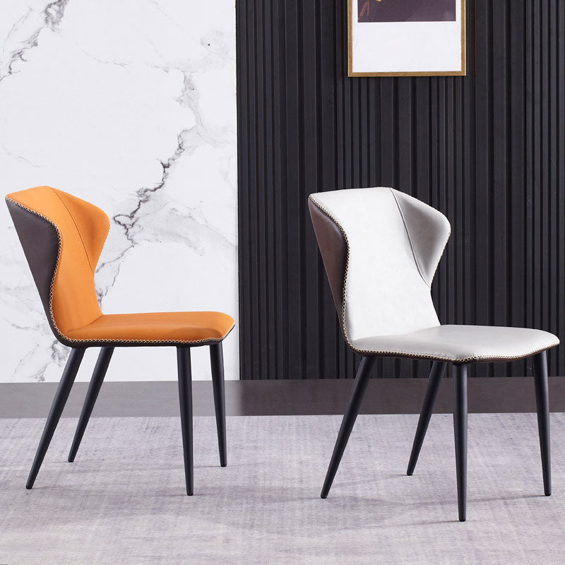 Contemporary Dining and Accent Chairs Matte Finish Leather Curved Wingback Side Chair Clearhalo 'Dining Chairs' 'Dining Tables & Seating' 'dining_chair' 'furn' 'furn_dining_chair' 'Furniture' 'Kitchen & Dining Furniture' 6035913