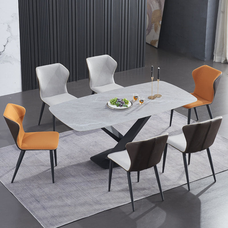 Contemporary Dining and Accent Chairs Matte Finish Leather Curved Wingback Side Chair Clearhalo 'Dining Chairs' 'Dining Tables & Seating' 'dining_chair' 'furn' 'furn_dining_chair' 'Furniture' 'Kitchen & Dining Furniture' 6035916