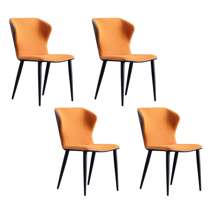 Contemporary Dining and Accent Chairs Matte Finish Leather Curved Wingback Side Chair Orange 4 Piece Set Clearhalo 'Dining Chairs' 'Dining Tables & Seating' 'dining_chair' 'furn' 'furn_dining_chair' 'Furniture' 'Kitchen & Dining Furniture' 6035917