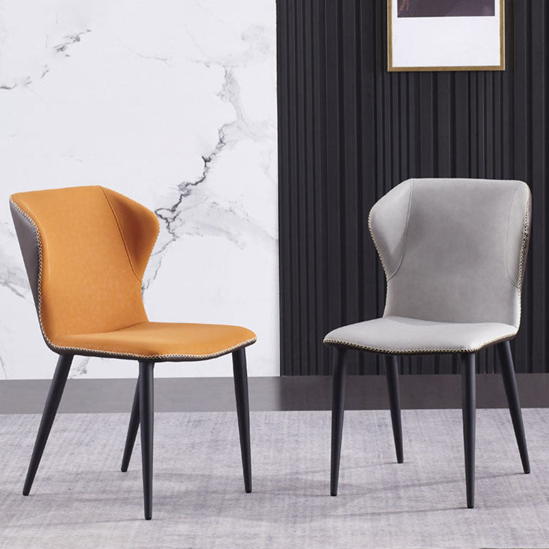 Contemporary Dining and Accent Chairs Matte Finish Leather Curved Wingback Side Chair Clearhalo 'Dining Chairs' 'Dining Tables & Seating' 'dining_chair' 'furn' 'furn_dining_chair' 'Furniture' 'Kitchen & Dining Furniture' 6035918