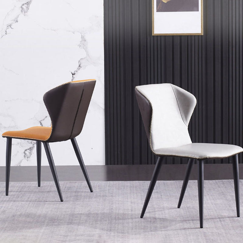 Contemporary Dining and Accent Chairs Matte Finish Leather Curved Wingback Side Chair Clearhalo 'Dining Chairs' 'Dining Tables & Seating' 'dining_chair' 'furn' 'furn_dining_chair' 'Furniture' 'Kitchen & Dining Furniture' 6035926