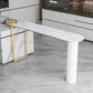 Industrial Stone Pub Dining Set 1/5 Pieces Counter Table with Upholstered Stools White-Gold 71"L x 16"W Clearhalo 'Bar Furniture' 'furn' 'furn_home_bar_bar_sets' 'Furniture' 'Home Bars & Bar Sets' 'home_bar_bar_sets' 'Kitchen & Dining Furniture' 6036125
