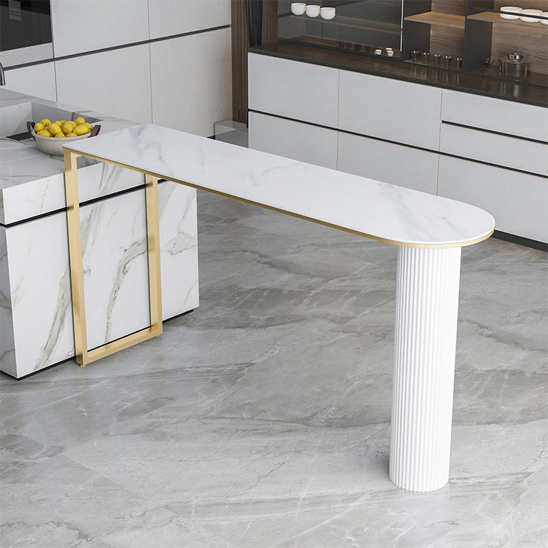 Industrial Stone Pub Dining Set 1/5 Pieces Counter Table with Upholstered Stools White-Gold 71"L x 16"W Clearhalo 'Bar Furniture' 'furn' 'furn_home_bar_bar_sets' 'Furniture' 'Home Bars & Bar Sets' 'home_bar_bar_sets' 'Kitchen & Dining Furniture' 6036125