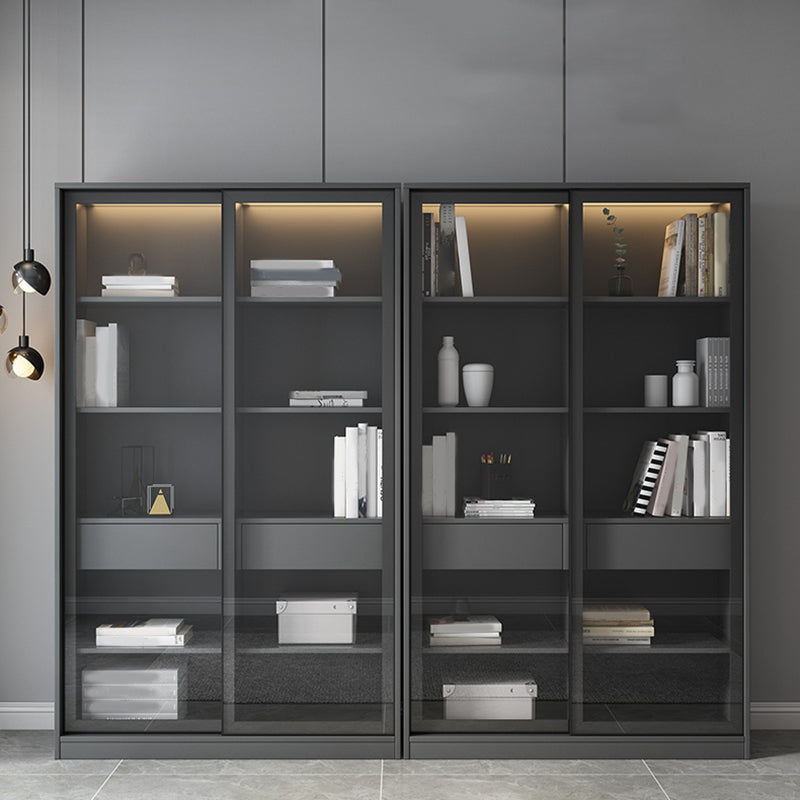 Faux Wood Modern Storage Cabinet Glass Sliding Doors Display Cabinet for Living Room Clearhalo 'Display & China Cabinets' 'display_china_cabinets' 'furn' 'furn_display_china_cabinets' 'Furniture' 'Kitchen & Dining Furniture' 6036208
