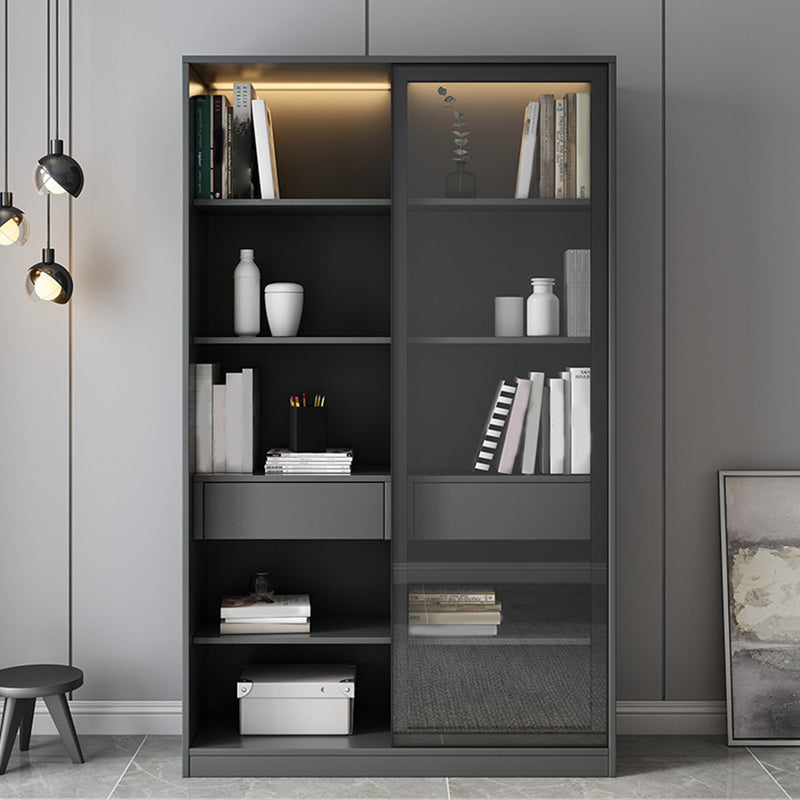 Faux Wood Modern Storage Cabinet Glass Sliding Doors Display Cabinet for Living Room Clearhalo 'Display & China Cabinets' 'display_china_cabinets' 'furn' 'furn_display_china_cabinets' 'Furniture' 'Kitchen & Dining Furniture' 6036210