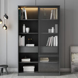 Faux Wood Modern Storage Cabinet Glass Sliding Doors Display Cabinet for Living Room Clearhalo 'Display & China Cabinets' 'display_china_cabinets' 'furn' 'furn_display_china_cabinets' 'Furniture' 'Kitchen & Dining Furniture' 6036210