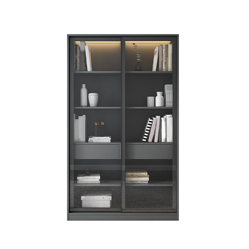 Faux Wood Modern Storage Cabinet Glass Sliding Doors Display Cabinet for Living Room 47"L x 16"W x 79"H Grey Clearhalo 'Display & China Cabinets' 'display_china_cabinets' 'furn' 'furn_display_china_cabinets' 'Furniture' 'Kitchen & Dining Furniture' 6036211