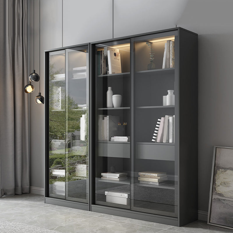 Faux Wood Modern Storage Cabinet Glass Sliding Doors Display Cabinet for Living Room Clearhalo 'Display & China Cabinets' 'display_china_cabinets' 'furn' 'furn_display_china_cabinets' 'Furniture' 'Kitchen & Dining Furniture' 6036212