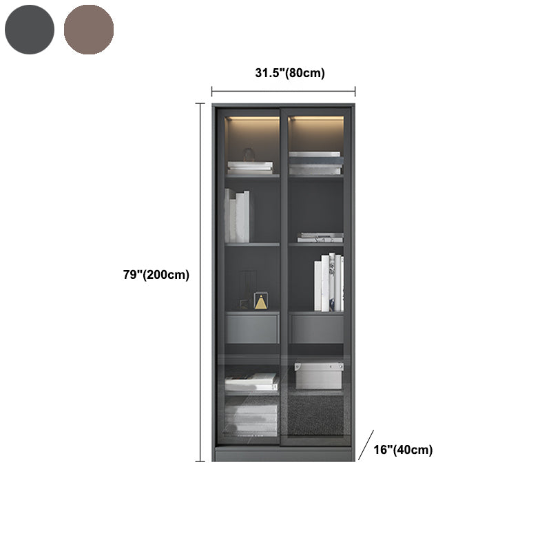 Faux Wood Modern Storage Cabinet Glass Sliding Doors Display Cabinet for Living Room Clearhalo 'Display & China Cabinets' 'display_china_cabinets' 'furn' 'furn_display_china_cabinets' 'Furniture' 'Kitchen & Dining Furniture' 6036218