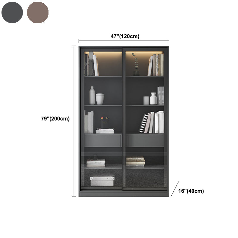 Faux Wood Modern Storage Cabinet Glass Sliding Doors Display Cabinet for Living Room Clearhalo 'Display & China Cabinets' 'display_china_cabinets' 'furn' 'furn_display_china_cabinets' 'Furniture' 'Kitchen & Dining Furniture' 6036219