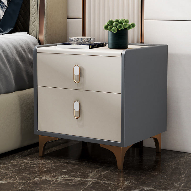 Modern Drawer Storage Night Table Faux Leather Nightstand with Legs