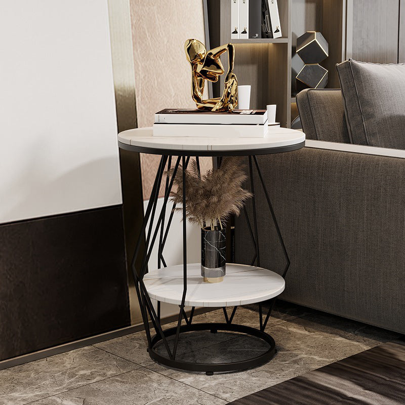 Contemporary Faux Marble Accent Table Nightstand 23.6" Tall Bed Nightstand with 2 Shelves Black-White 1 Piece Clearhalo 'Bedroom Furniture' 'furn' 'furn_night_stand' 'Furniture' 'night_stand' 'Nightstands' 6036596