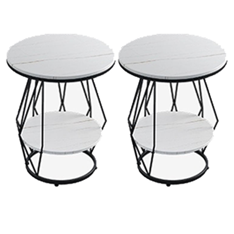 Contemporary Faux Marble Accent Table Nightstand 23.6" Tall Bed Nightstand with 2 Shelves Black-White 2 Piece Set Clearhalo 'Bedroom Furniture' 'furn' 'furn_night_stand' 'Furniture' 'night_stand' 'Nightstands' 6036597