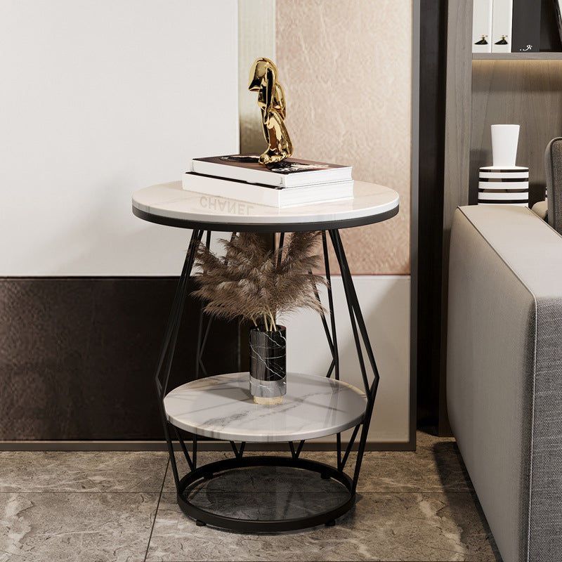 Contemporary Faux Marble Accent Table Nightstand 23.6" Tall Bed Nightstand with 2 Shelves Black White 1 Piece Clearhalo 'Bedroom Furniture' 'furn' 'furn_night_stand' 'Furniture' 'night_stand' 'Nightstands' 6036598