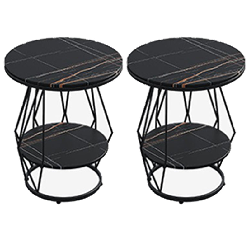 Contemporary Faux Marble Accent Table Nightstand 23.6" Tall Bed Nightstand with 2 Shelves Black-Gold 2 Piece Set Clearhalo 'Bedroom Furniture' 'furn' 'furn_night_stand' 'Furniture' 'night_stand' 'Nightstands' 6036599